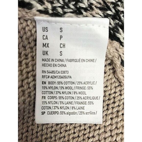 American Eagle Oufitters Sweater Womens Small Waterfall Open Front Aztec Fringe - Picture 8 of 9